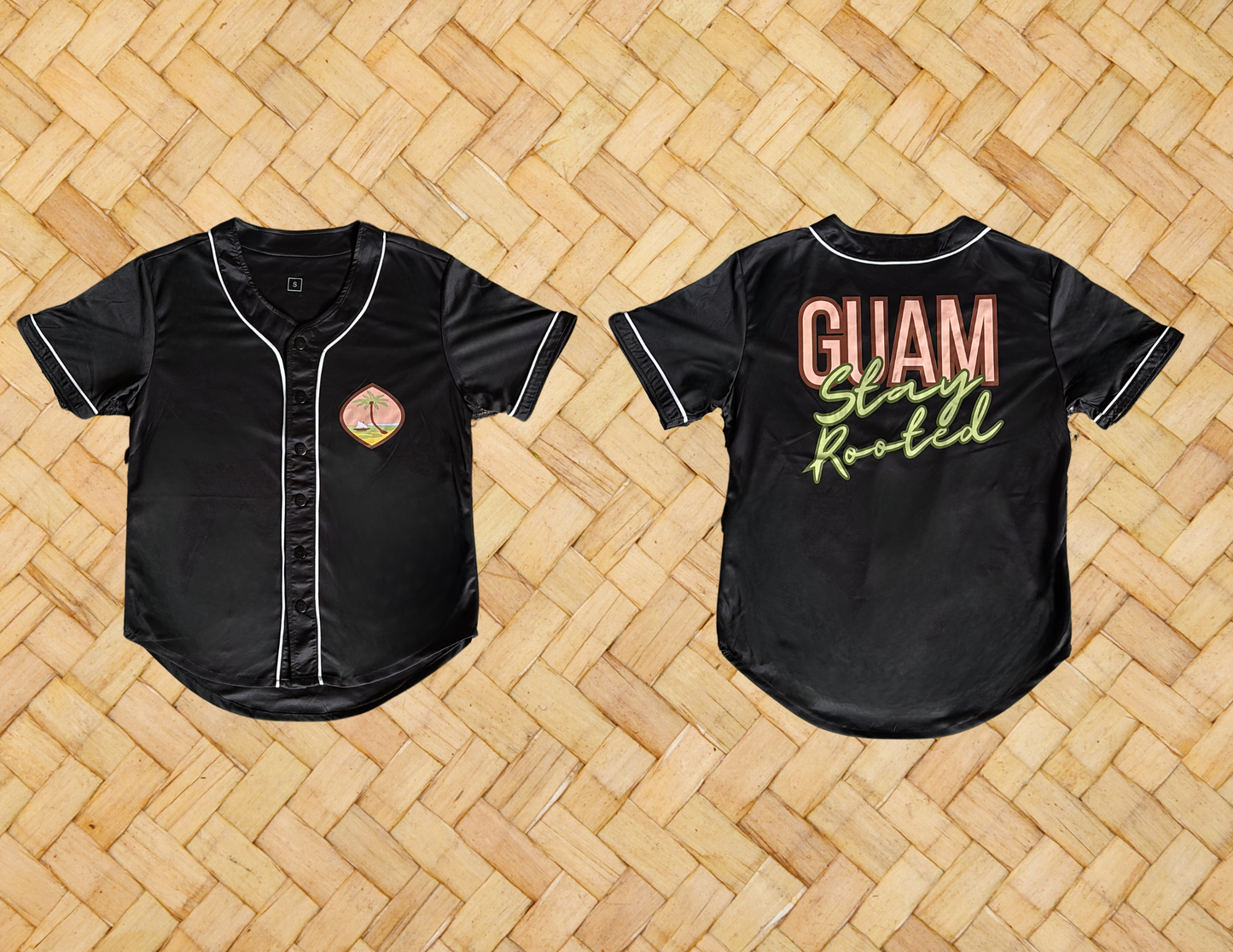 Guam Stay Rooted - Adult Black Baseball Jersey