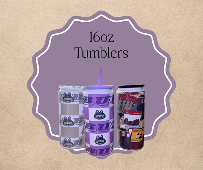 16oz Labubu, Guam snacks sublimation tumblers with colored lid