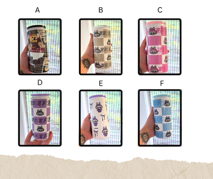 16oz Labubu, Guam snacks sublimation tumblers with colored lid